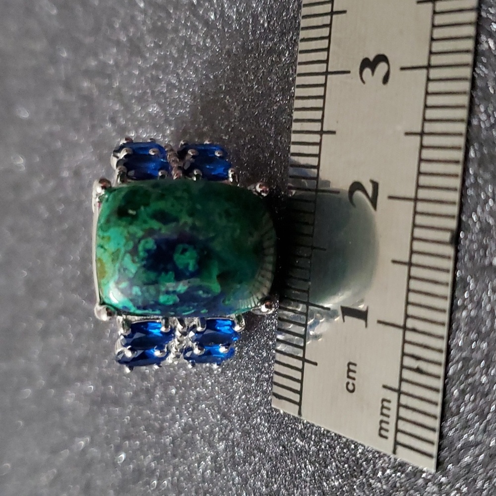 Sterling Silver 925 Azurite Malachite & Sapphire Ring Earthly Elegance - Picture 8 of 8